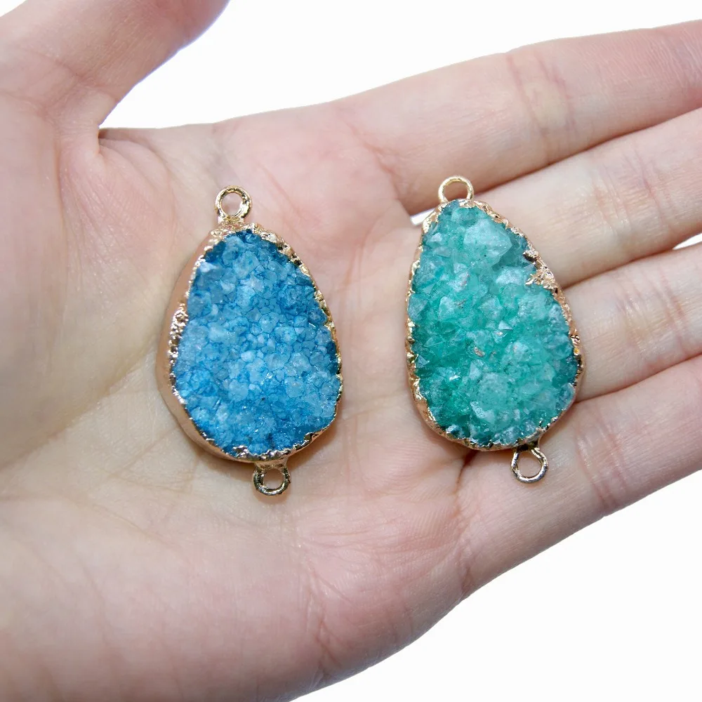 

Fashion Charm Natural Crystal Stone Drusy Connector Geode Pendant Necklaces Irregular DIY Bracelet Jewelry Making Women