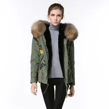 EmborIdry/модная короткая парка, итальянский флаг, черная меховая подкладка с натуральным капюшоном, модная одежда MR or Mrs