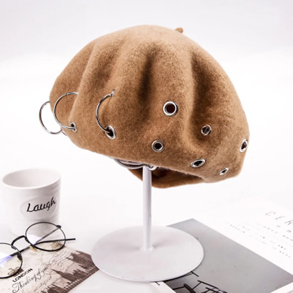 

Hats/Caps Harajuku Ring Painter Beret Femme Wool Hoop Retro Caps For Women Men Black Woolen Sun Visor Hat
