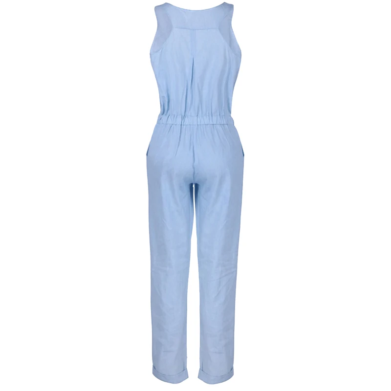 

Women Lady Denim Jumpsuit Rompers Loose Sleeveless Elastic Waist for Summer Beach FDC99