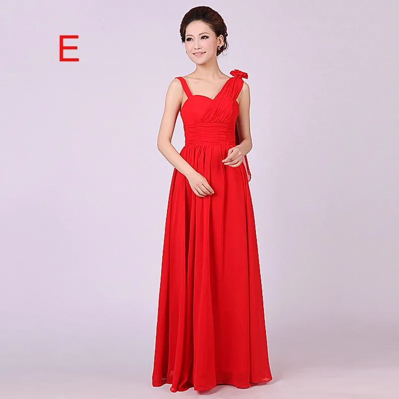 Red-Color-Strapless-Long-Floor-Length-A-line-Chiffon-Bridesmaid-Dresses-With-6-Styles (2)
