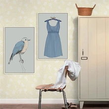 Nordic Vintage Studio ropa tienda de pintura de la lona azul vestido de las mujeres de la pared foto hogar mural decoración de habitación cartel