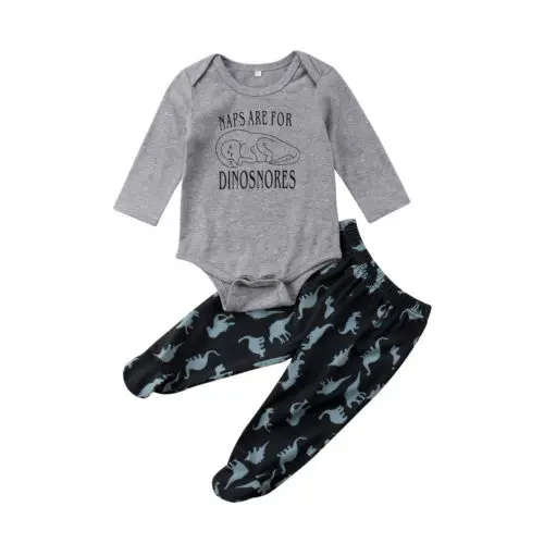 

2PCS Newborn Toddler Baby Boys Girls Clothes Cotton Dinosaur Romper Tops+Pants Set Kids Outfits 0-24M