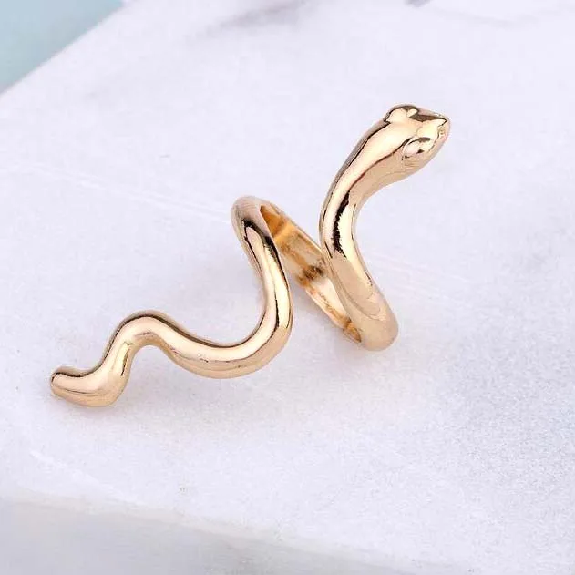 Unique Punk Gold Color Opening Engagement Party Ring Women Jewelry Ladies Vintage Snake Animal Rings for Women Gift