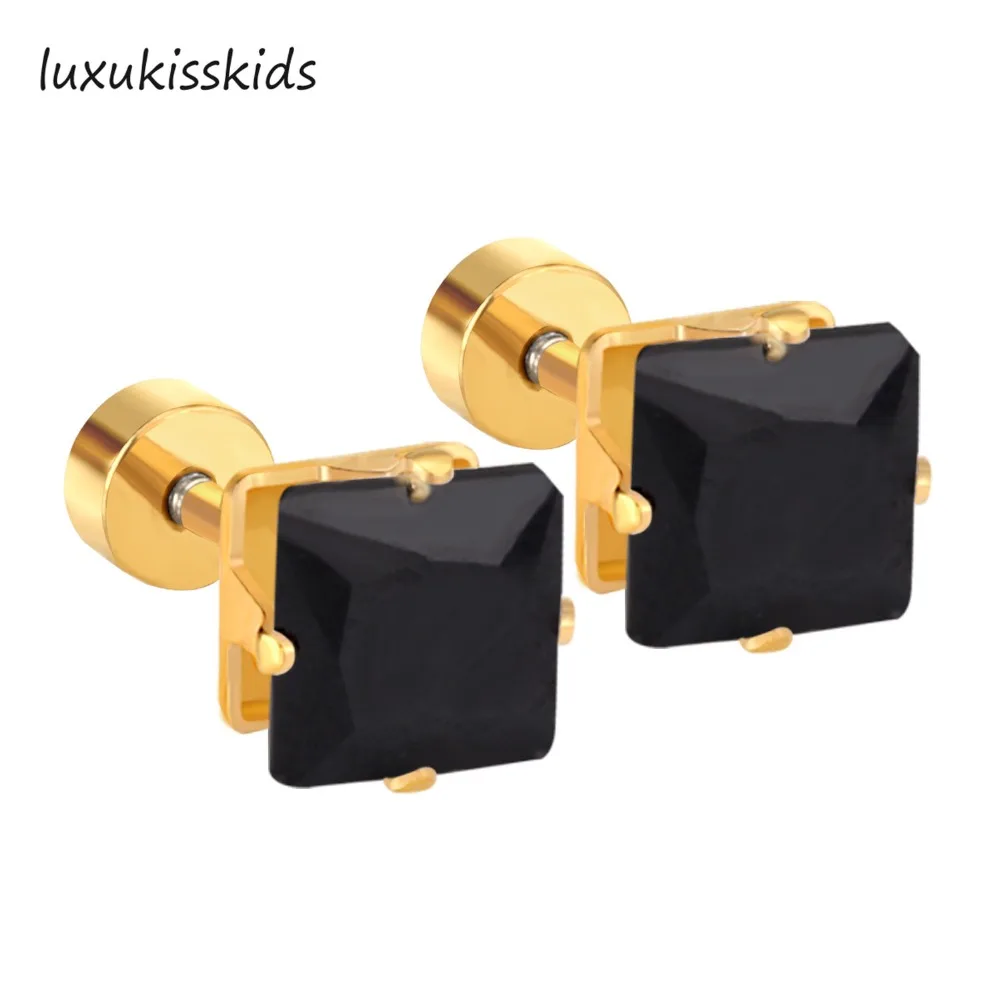 

LUXUKISSKIDS Exquisite Shape Black Color Crystal Screw Stud Earrings For Women Men Jewelry Wholesale