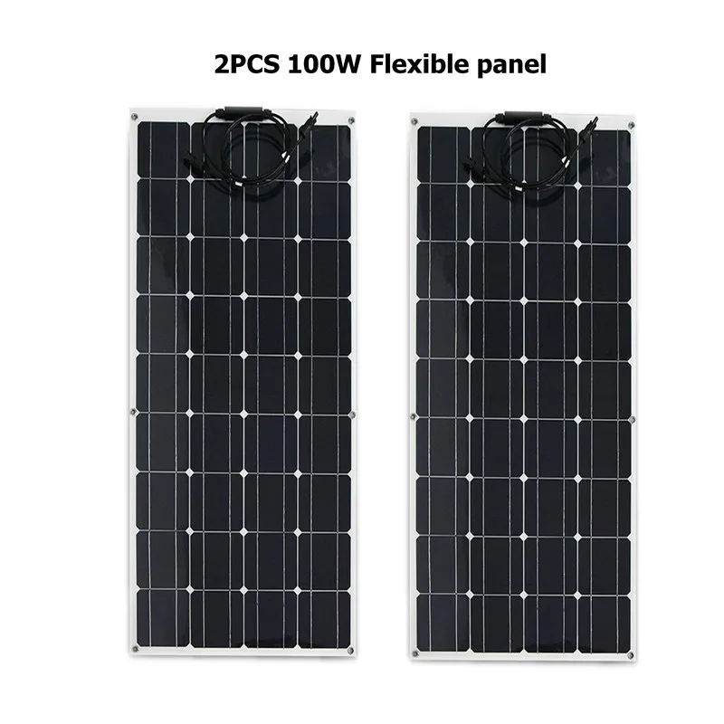 Солнечная панель 100 Вт 200 Вт 300 Вт 400 Вт гибкое 12 в зарядное устройство монокристаллическая солнечная батарея для солнечной батареи комплект системы - Цвет: 2pcs