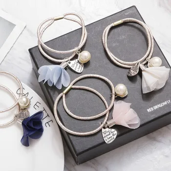 

Multicolor Pearls Flower Hair Holders Rubber Bands Elastic Hair Bands Girl Women Ponytail Tie Gum Hair Accessories Headwear
