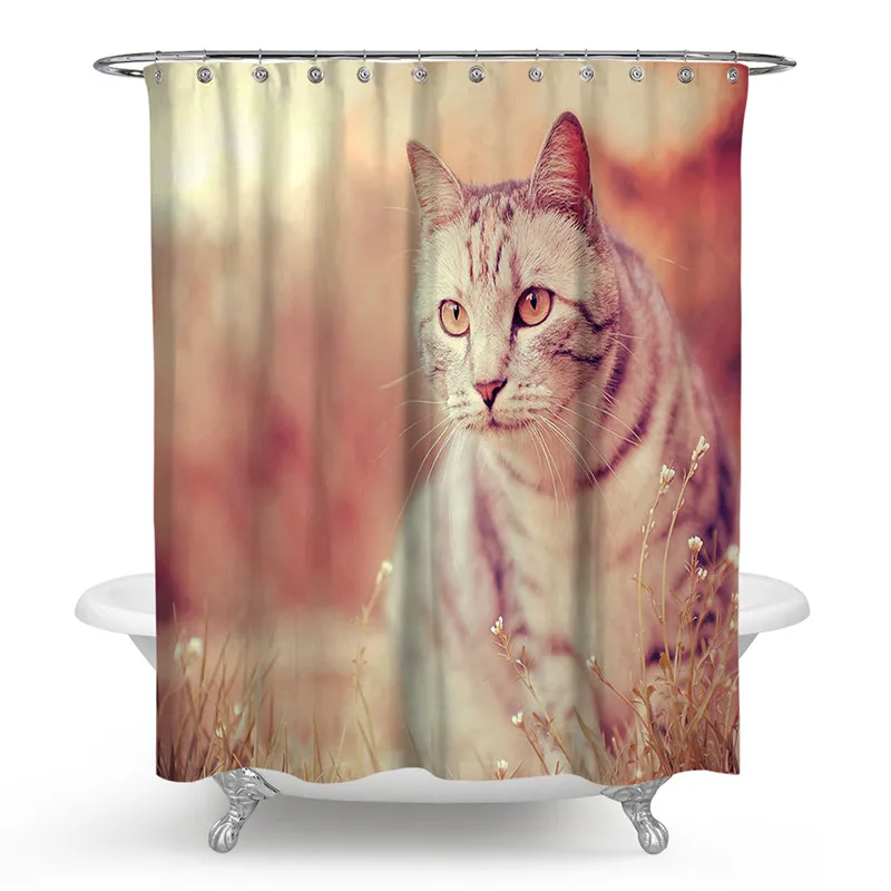 Shower Curtain Cat Decor Tuxedo Gray Scottish Fold Red White Dots Tie