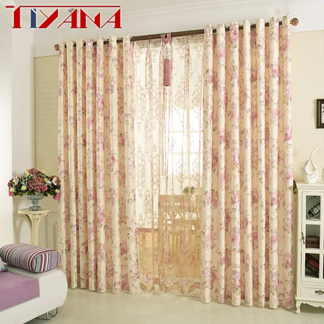 Finished Cotton Curtains For Living Room Semi Blackout Pink Flower Finished Cotton Curtains For Living Room Semi Blackout Pink Flower Design Bedroom Curtain Fabric