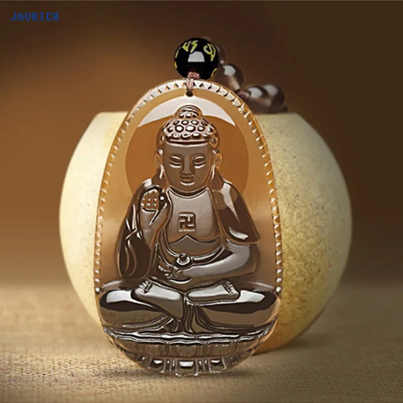 

JAVRICK Natural Yellow Quartz Obsidian Carved Buddha Lucky Amulet Pendant Necklaces