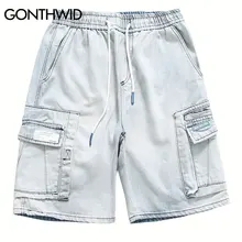 GONTHWID, мешковатые короткие джинсы с несколькими карманами, джинсовые шорты, Мужская Уличная одежда, лето, хип-хоп стиль, повседневные модные короткие штаны, брюки