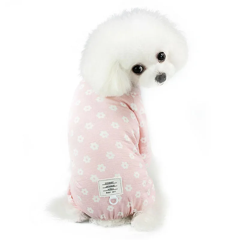 Sqinans комбинезон для собаки летняя одежда для собак Одежда для щенков комбинезоны с цветочным принтом маленькие комбинезоны-собаки для чихуахуа S-XXL - Цвет: Pink