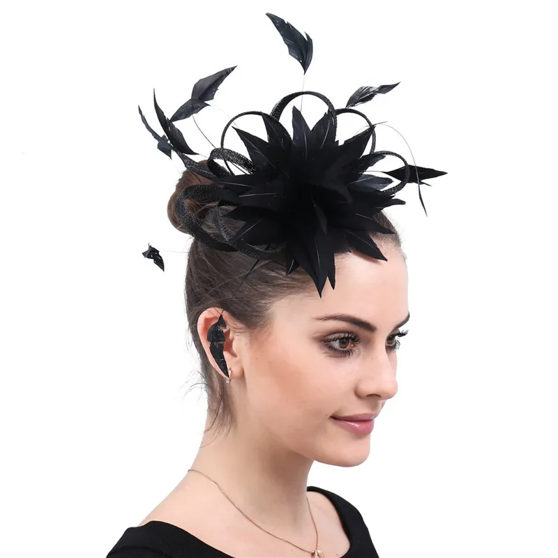 Женские перья цветок головные уборы millinery заколка для волос аксессуары для женщин заколки для волос бисер с перьями резинки вечерние волос партия церковь