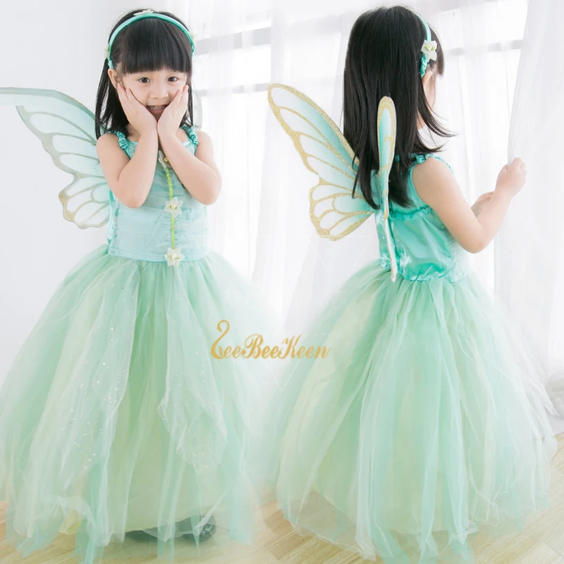 Elf Costume Christmas Princess Dress Girl Angel Wings Elf Flower