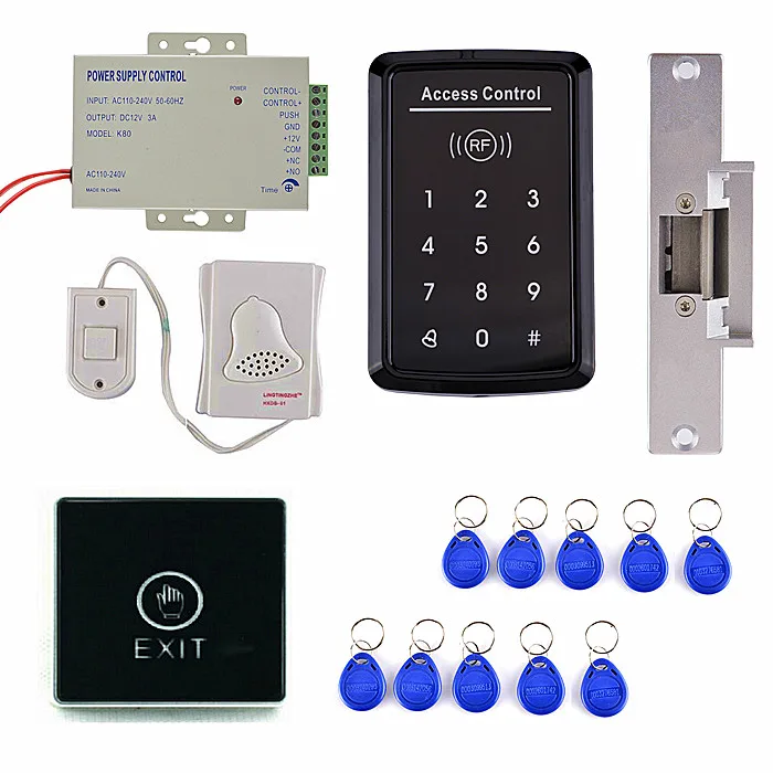 

Bule Light Touch Door Button+ RFID Keypad Card Touch Button Door Access Control Kit+Strike Door Lock