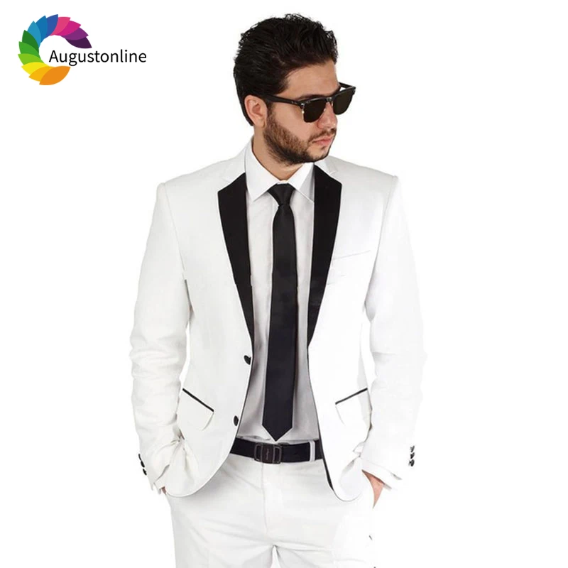 

White Men Suits Slim Fit Wedding Groom Tuxedos 2 Pieces (Jacket+Pants) Bridegroom Groomsmen Suits Best Man Blazer Costume Homme