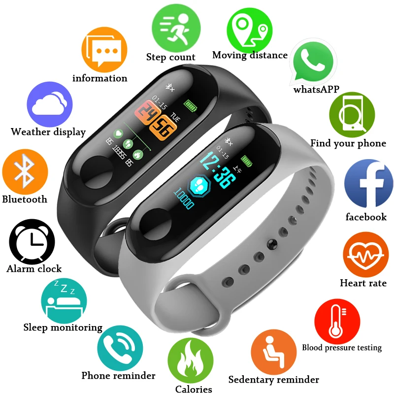 

BANGWEI Smart Band 0.96" Color Screen Smart Bracelet dynamic Real-time Heart Rate Monitor Sport waterproof watch&Stopwatch+Box