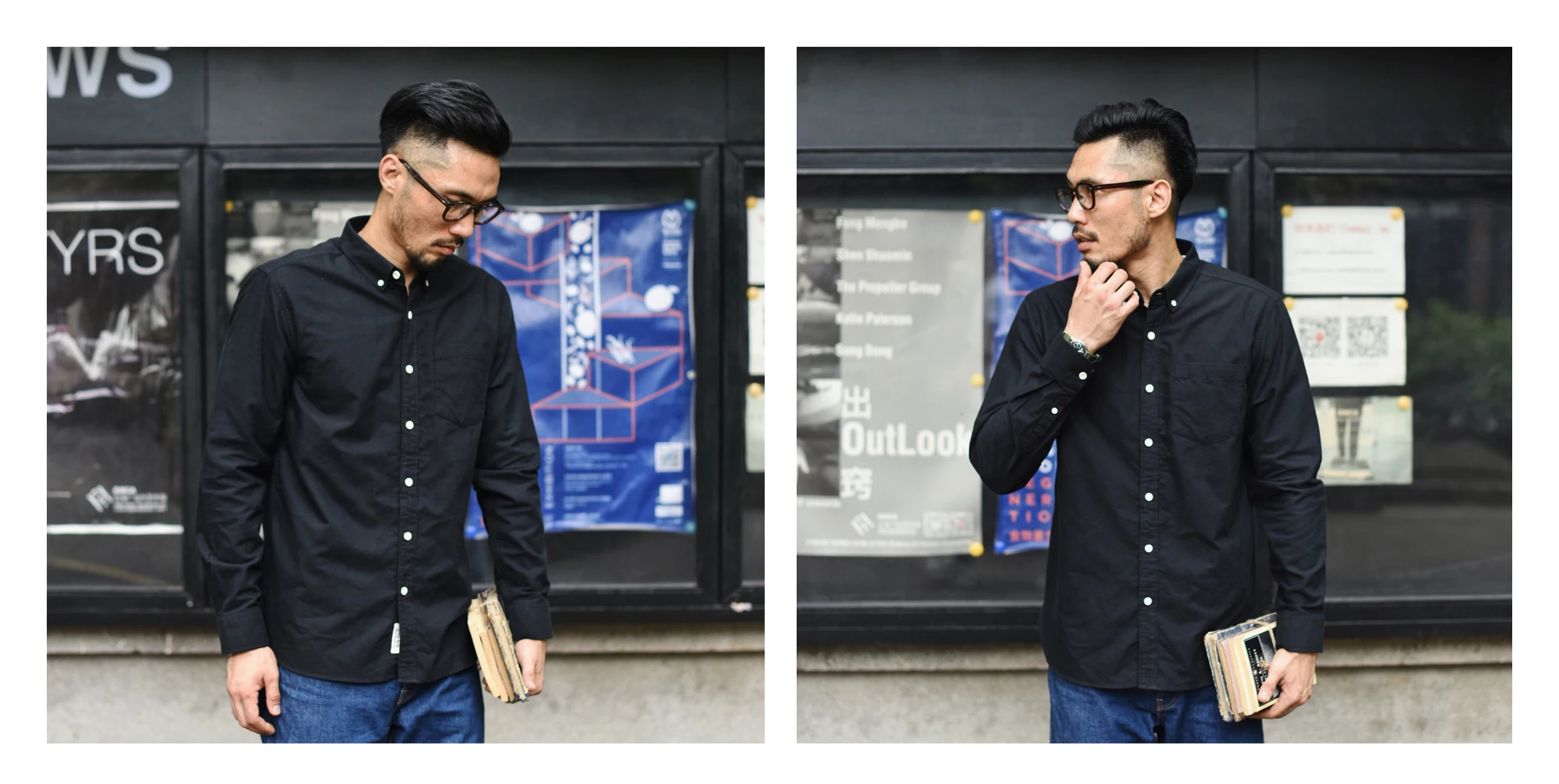 SauceZhan оригинальная винтажная рубашка, 6 цветов, смешанный Оксфорд, хлопковая рубашка с длинными рукавами, одноцветная рубашка, Yu Wenle рубашка для мужчин - Цвет: Black(genera 2)