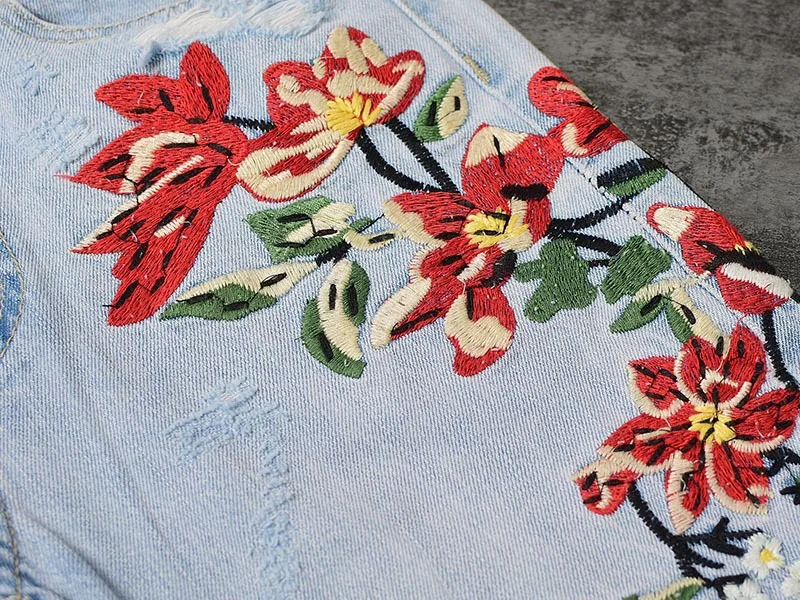 Europe and the United States women's high waist straight 3D three-dimensional heavy art around the irregular washing washed denim nine pants (24)