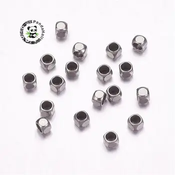 

304 Stainless Steel Crimp Beads, Square, Stainless Steel Color, 2.5x2.5mm, Hole: 1.4mm