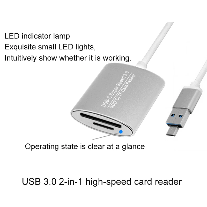 USB-C 3.0 High-Speed Card Reader Алюминий сплав Тип-C 9pin OTG мобильного телефона/компьютера универсальный Поддержка SD/TF карты памяти