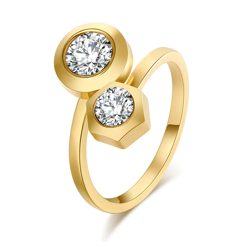 CACANA Stainless Steel Rings For Women Gold And Silver Plated Loves Cubic Zirconia Best Gift Jewelry Wholesale NO.R121 122