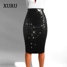 XURU Весенняя Новинка для женщин юбка с пайетками пикантная обувь для ночного клуба блёстки тонкий мешок хип юбка с подкладкой низ