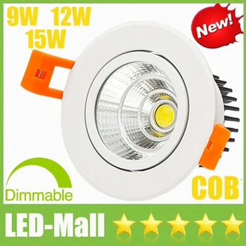 

Popular CREE 9W 12W 15W COB LED Downlights Dimmable /Non Tiltable Fixture Recessed Ceiling Cabinet Down Lights Lamp Freeship DHL