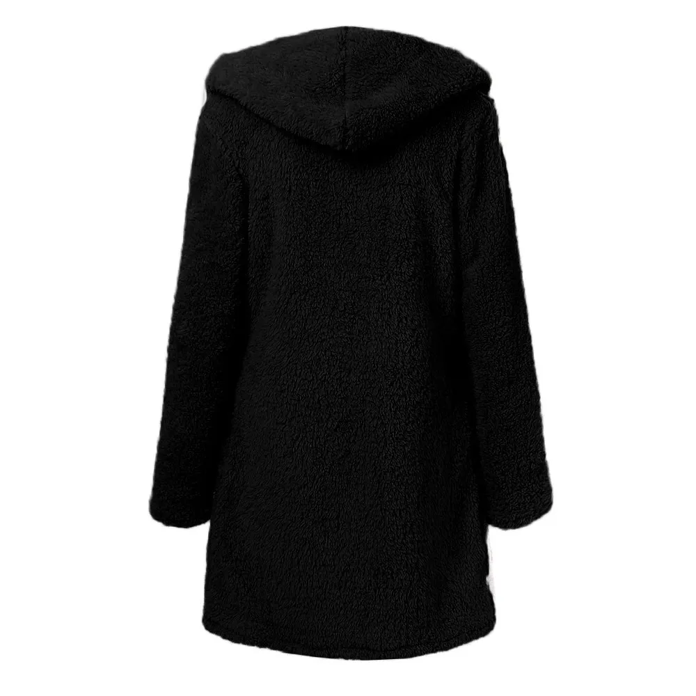 Верхняя одежда и пальто куртки женские Мягкие плюшевые Шерпа флис с капюшоном джемпер с карманом пальто и куртки для женщин 43