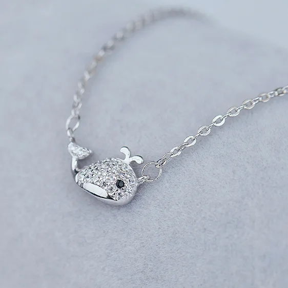 Whale cute cz necklace women 100% 925 Sterling silver nacklace Jewellery Clavicle chain pendant charms gift
