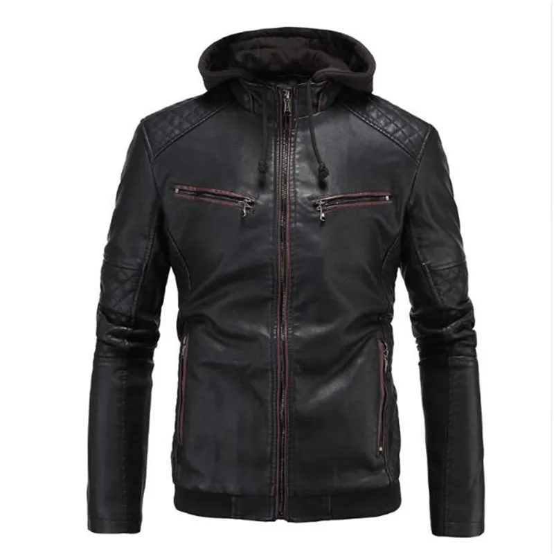 New 2018 PU Leather Jacket Men Black Red Brown Solid Mens Faux Fur Coats Trend Slim Fit Youth Motorcycle Suede Jacket