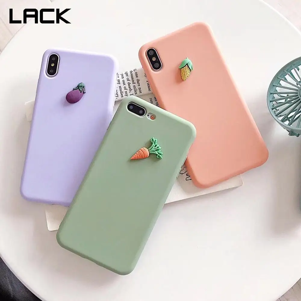 

LACK DIY Cute Fruit Cherry Candy Color Phone Case For iphone 7 8 Plus 6 6S X XS Max XR Vegetables Carrot Soft Funny Back Cover