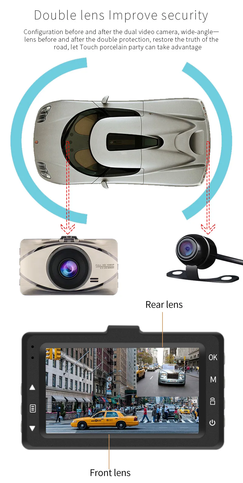 Denicer FHD 1080P Автомобильный видеорегистратор с зеркалом и двумя объективами, видеорегистраторы заднего вида с экраном 3,0 дюйма, Автомобильный видеорегистратор, видео видеорегистратор