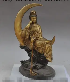 

Free shipping S00451 13"china buddhism fane bronze gilt seat moon Kwan-Yin Bodhisattva buddha statue