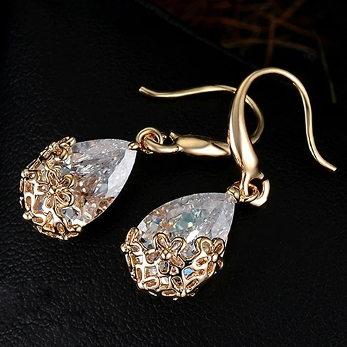 

Women's Zircon Waterdrop Hollow Flower Eardrop Hook Dangle Earrings Jewelry