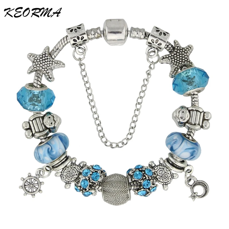 2016 Trendy Ocean Series Girl Glass Boutique Beads Charm Bracelet For Women Handmade Bracelet & Bangle Fashion Jewelry Pulseira