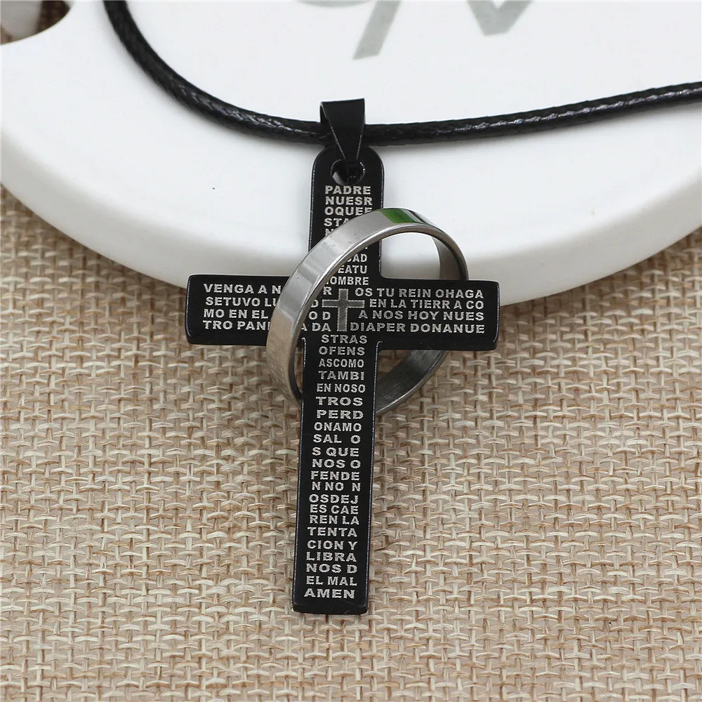 

2 style Black and gold bible cross Pendant Necklace For Mens Stainless Steel Jewelry Gift Party Drop shipping