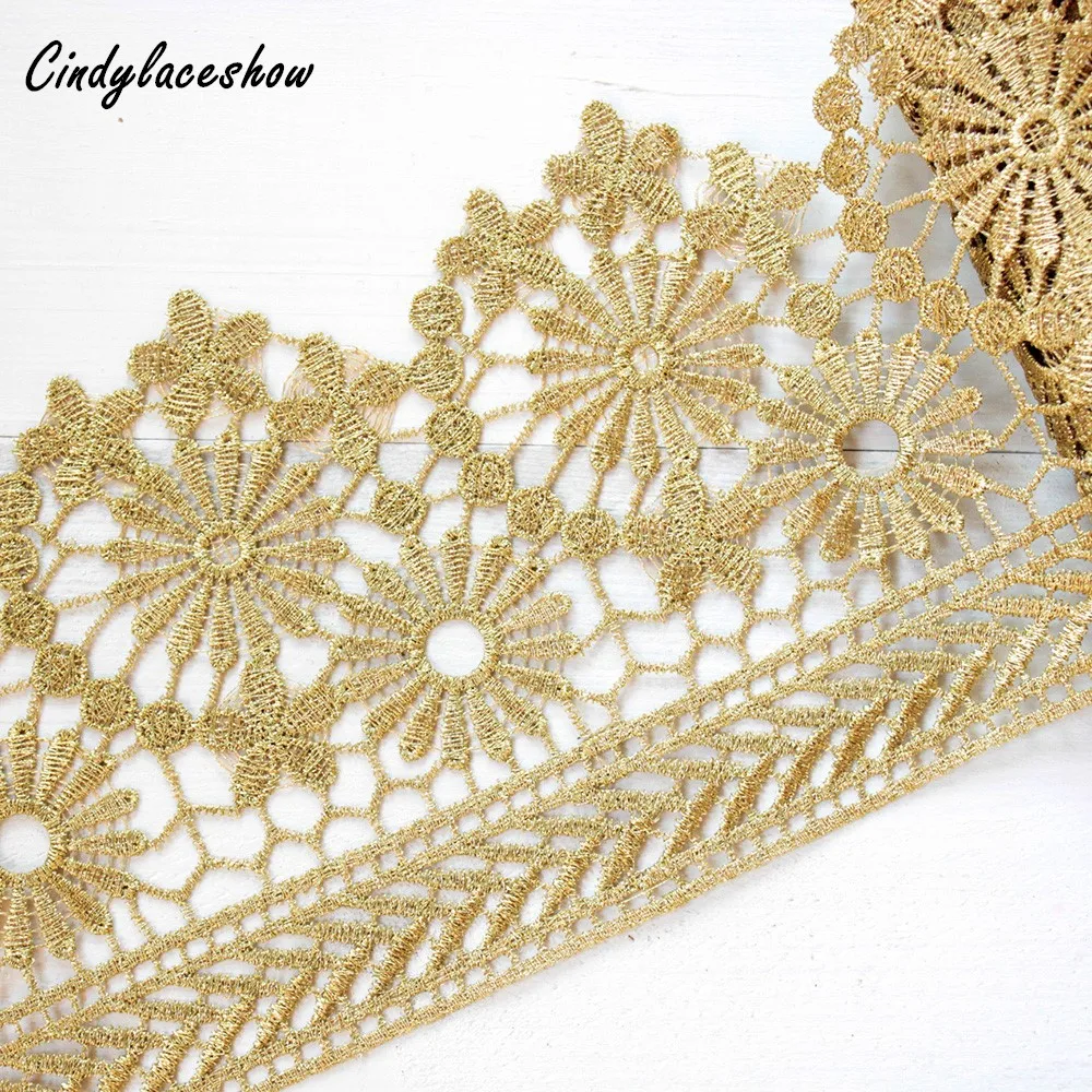 

12.5cm Width Gold Lace Trim Ribbon Water Soluble Embroidered Flower Lace Trimmings For Sewing Lace Fabric For Curtains Dress DIY