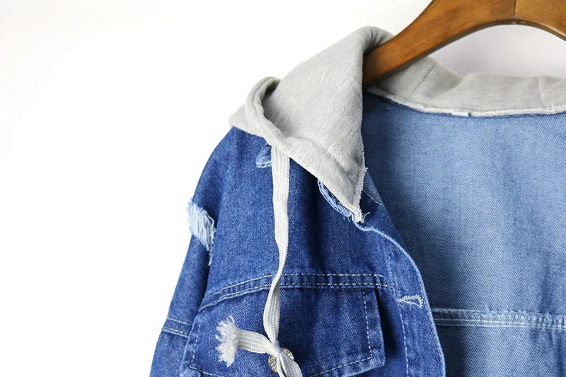 spring Hooded Women Twinset Basic Denim Jacket Long Sleeve Loose Female Jeans Coat loose Vintage Outwear high quality coat 