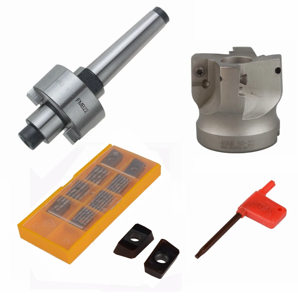 

MT2 FMB22 M10 Tool Holder Shank 50mm with Drawbar Face Endmill CNC Milling Cutter w/ 10pcs APMT1604 Carbide Inserts