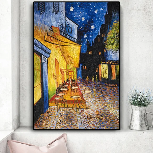 Famous Van Gogh Cafe Terrace At Night Oil Painting Reproductions on Canvas Posters and Prints Wall Art Picture for Living Room 1