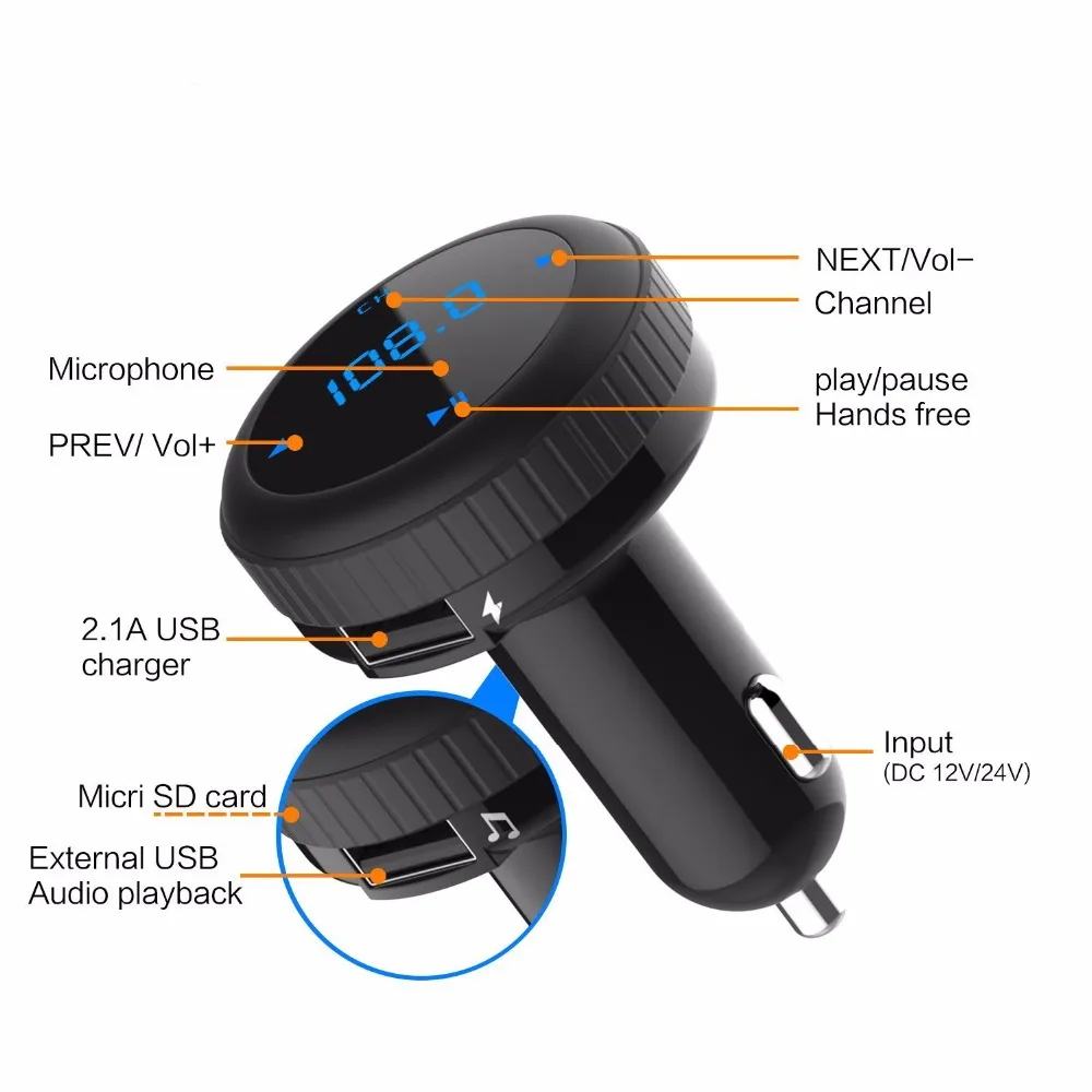 Handsfree Car Kit FM Transmitter Modulator Bluetooth 4.2 Car MP3 Player LED Monitor Dual USB Support TF Card USB Flash Driver
