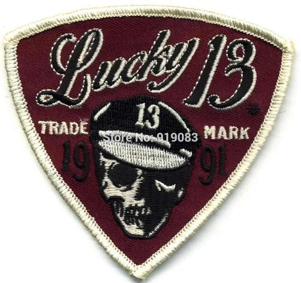 

Lucky 13 Patch Badge Sleeve Motorcycle Skull Logo Hot Rod Drag race Tattoo Halloween MC Biker Vest Jacket back chest transfer