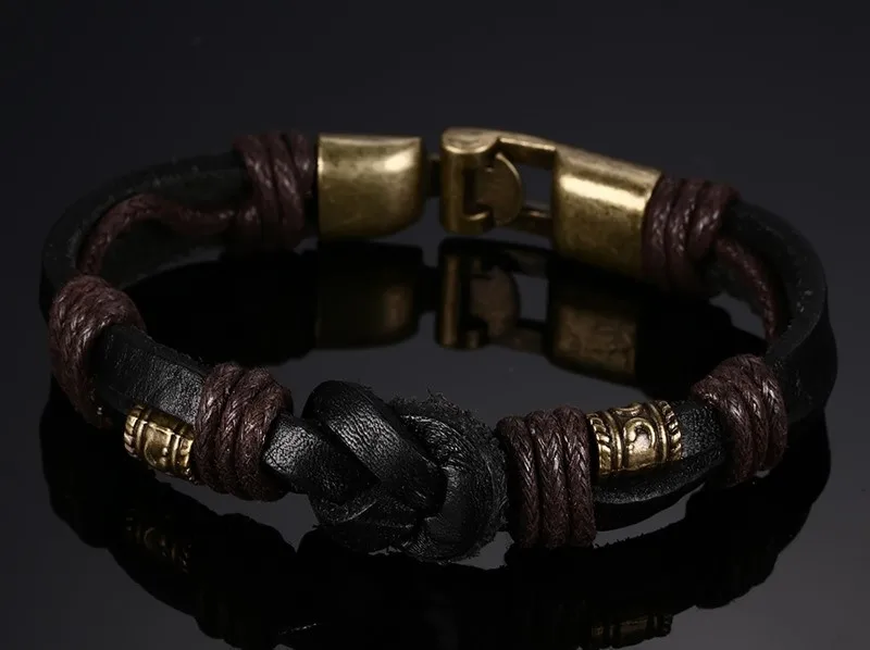 Vnox Винтаж кожаный браслет бронзовый сплав пряжки Классическая Стиль легко крюк для Для мужчин