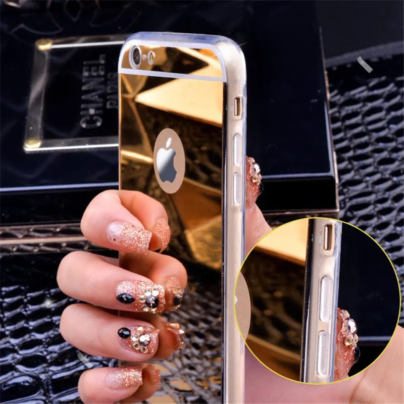 

Gold Luxury Plating Bing Mirror Case Cover For iPhone 5 5s SE 6 6S 6S 7 8 Plus X Transparent TPU Frame Case Coque On 5 5s 5SE