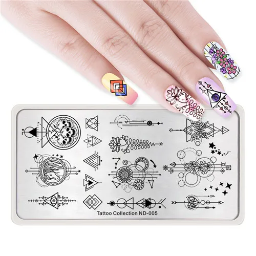NICOLE дневник прямоугольная штамповочная пластина для ногтей тату серия Кролик геометрический дизайн ногтей штамп шаблон дизайн ногтей инструменты DIY - Цвет: Tattoo ND-005
