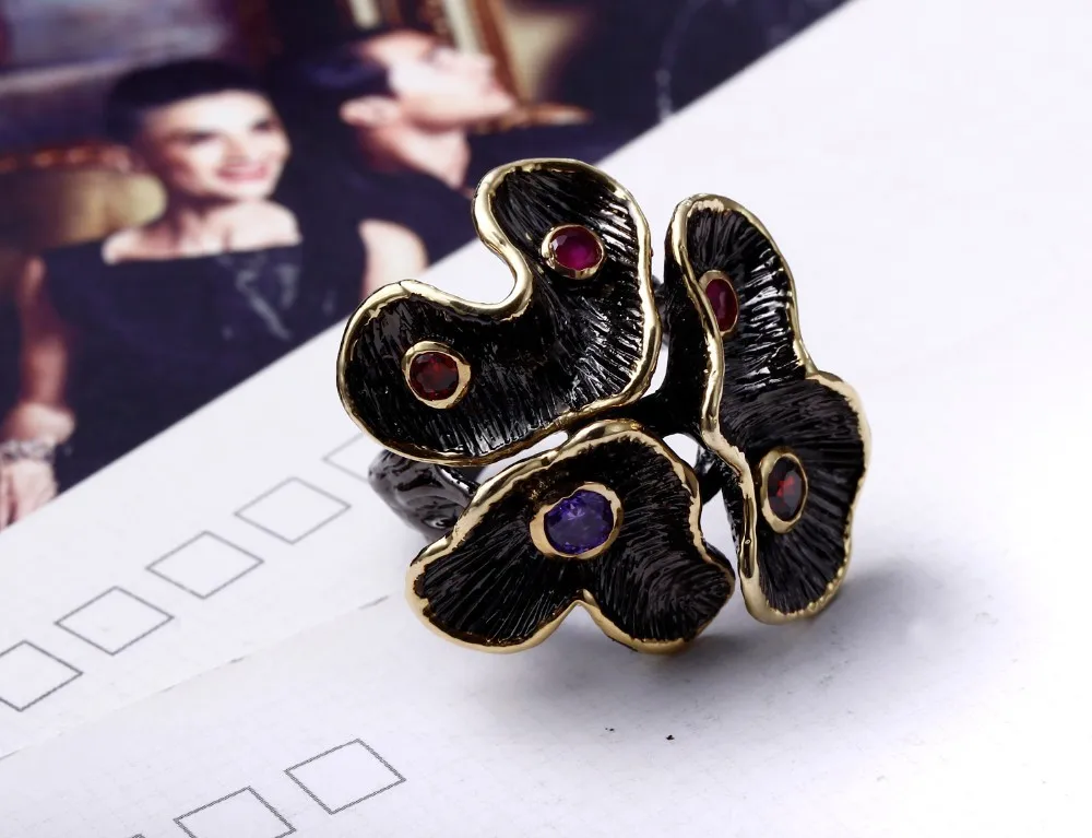 DC1989 Special New Colors Rings For Women Flower Engagement Ring Gold& Black Plated Environmental Friendly Material Lead Free