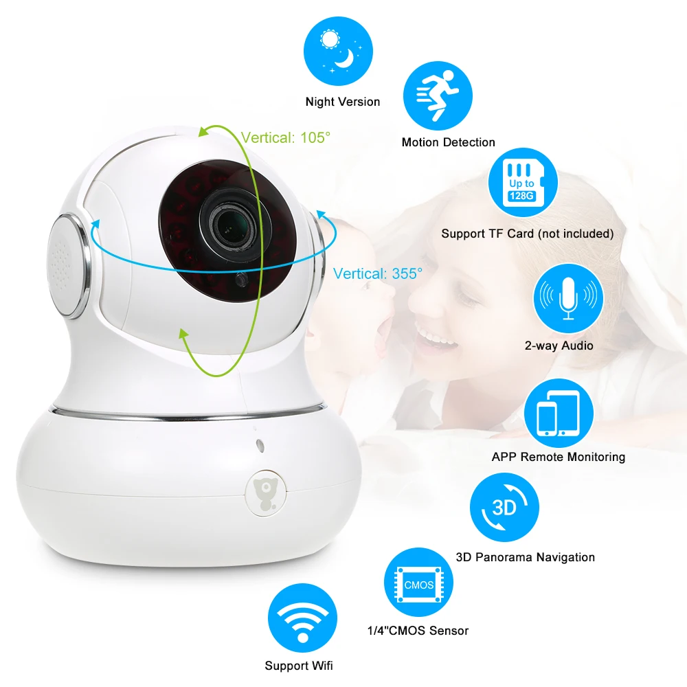 HD 1080P WiFi CCTV IP Camera 3D Navigation Pan//Tilt Two-way Audio Timely Record