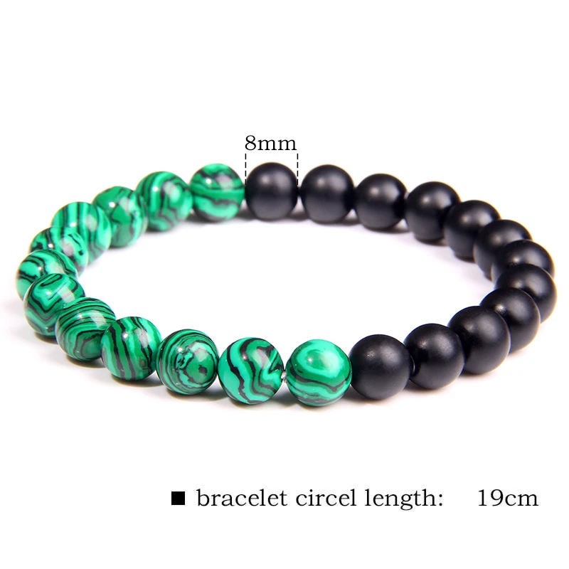 Натуральный Зеленый Малахит и черный оникс Камень бисер браслет Мужская Мода из бисера браслет для женщин мужские ювелирные изделия для медитации