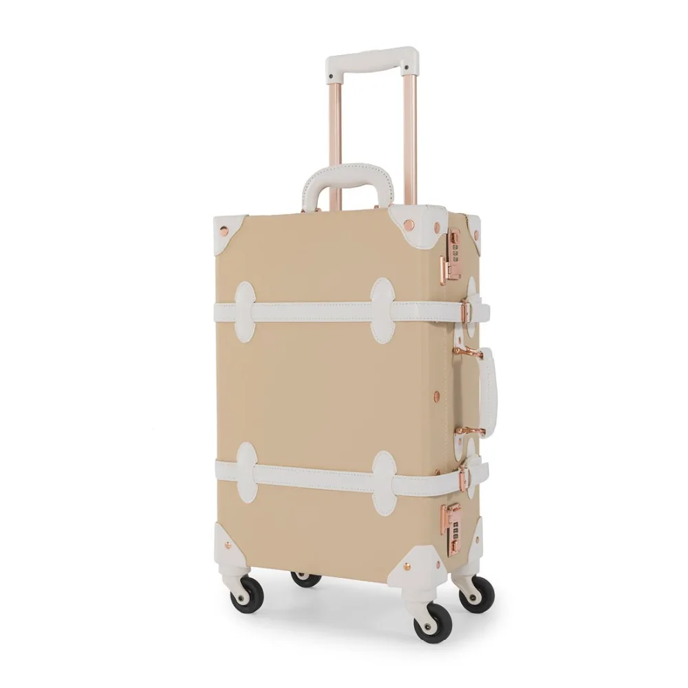 

20" 26" Spinner Wheels Retro Pu Leather Blue Floral Suitcase Women Trunk Vintage Luggage Rolling Carry On Suitcase for Girls